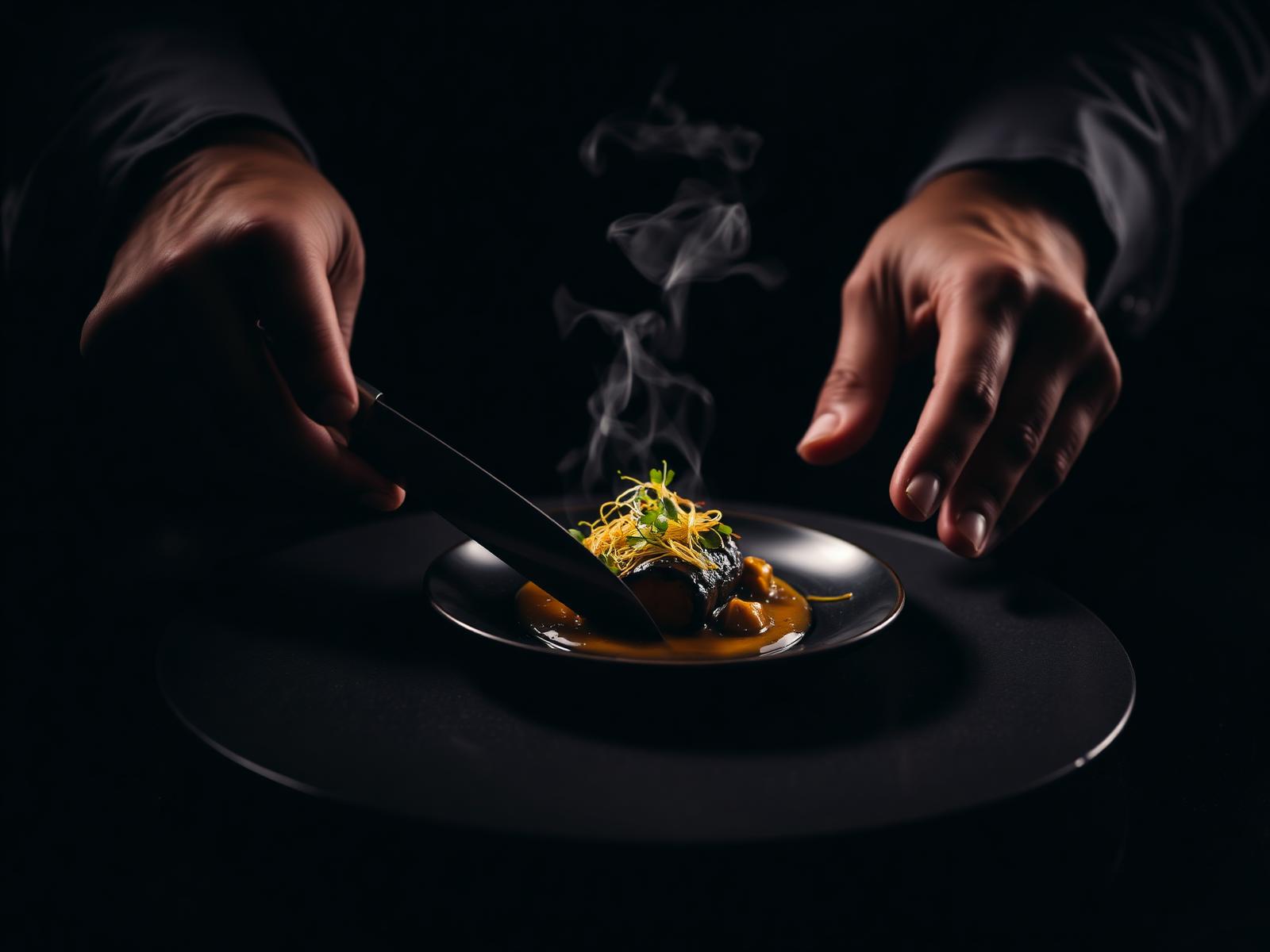 Chef che impiatta un piatto raffinato